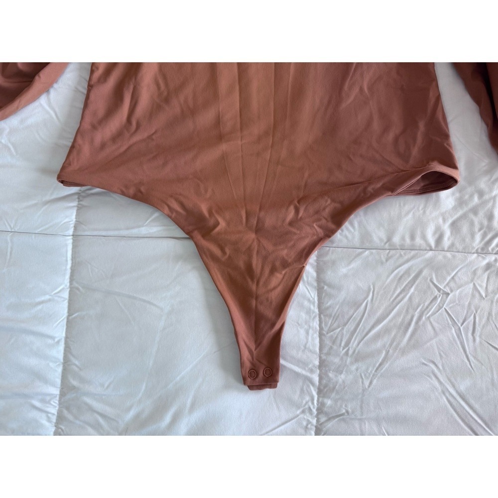 Nuuds Women's Chocolate Long Sleeve Crew Neck Thong Style Bodysuit Sz XL NWOT - Picture 6 of 9